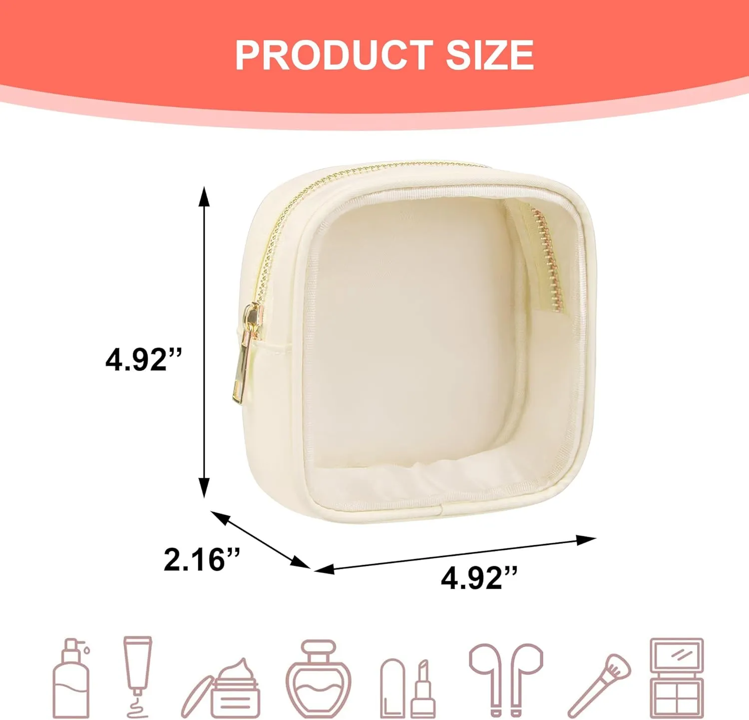 Clear Makeup Bag for Purse 2 Pcs Small Nylon Zipper Pouch Mini Travel Cosmetic Bag Clear Toiletry Bags for Traveling Cute Makeup Organizer for Women (2pcs beige clear)