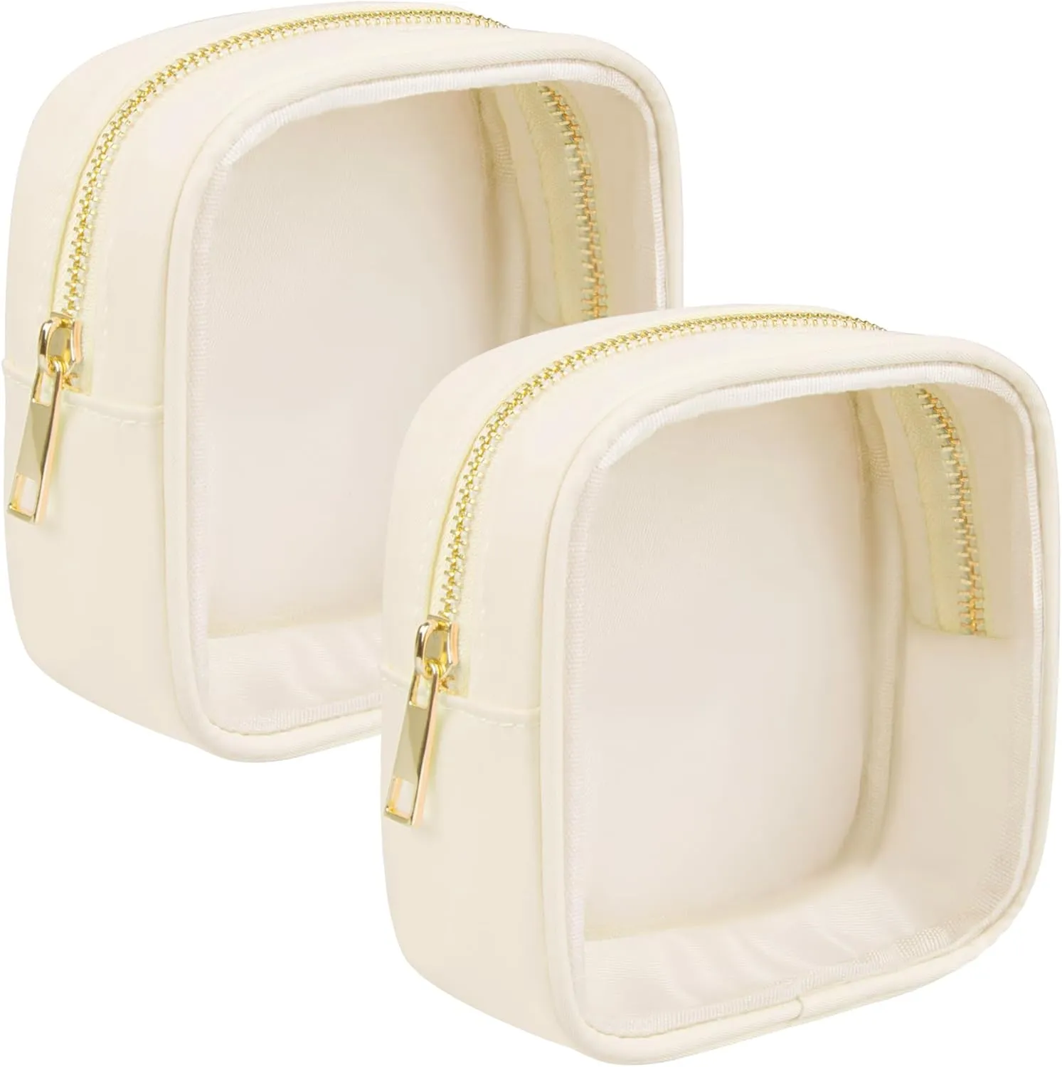 Clear Makeup Bag for Purse 2 Pcs Small Nylon Zipper Pouch Mini Travel Cosmetic Bag Clear Toiletry Bags for Traveling Cute Makeup Organizer for Women (2pcs beige clear)