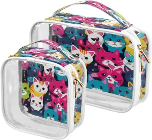 Clear Makeup Bags Audience Cat Transparent Travel Cosmetic Bag with Handle for Toiletries 2 Pack