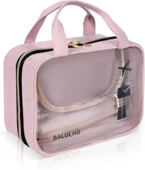 Clear Makeup Brush Bag with Hanging Hook for Travel, Toiletry, Traveling Essentials, Organizer, Women Pink