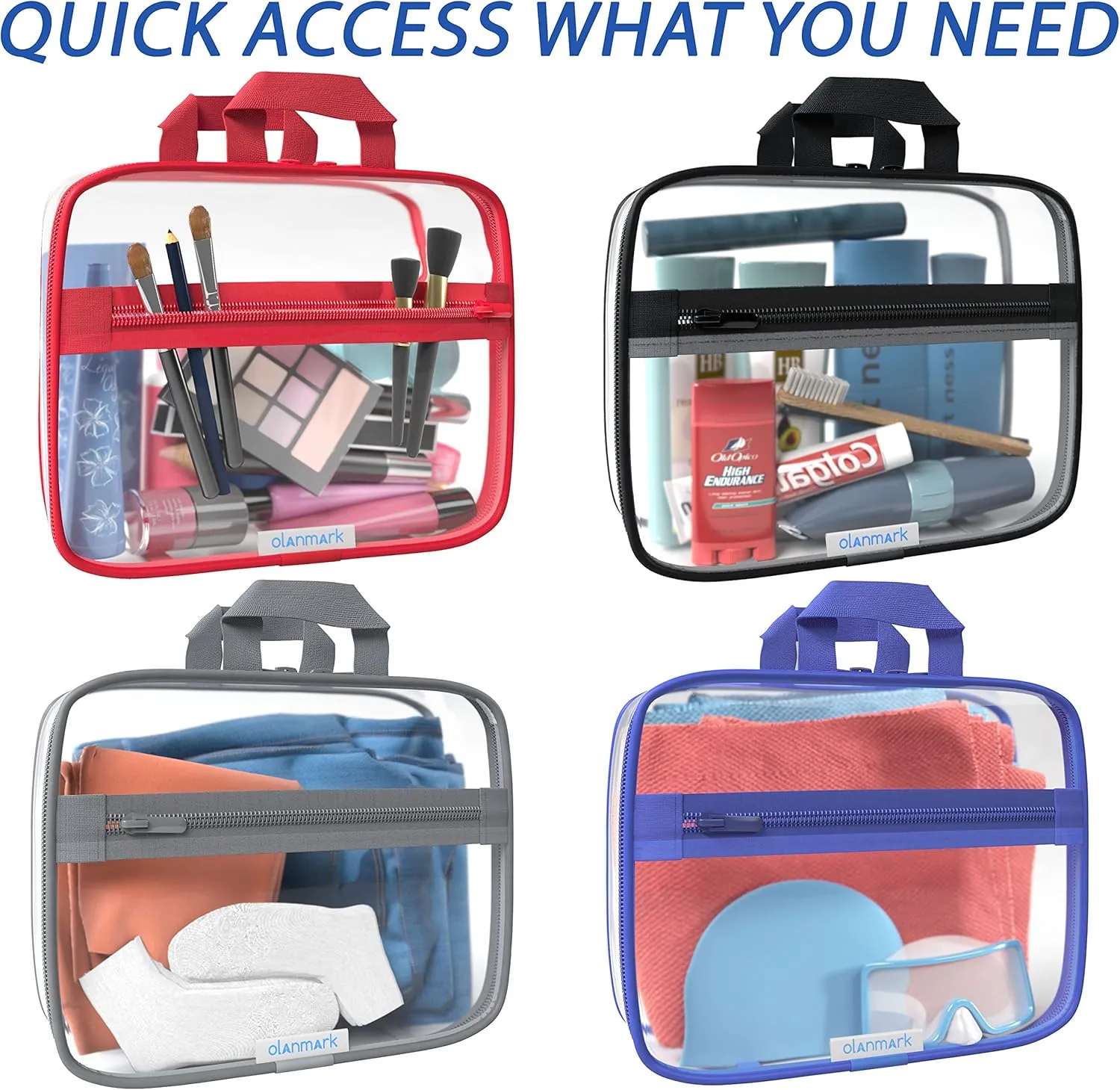 Clear Toiletry Bag - PVC Makeup Bag - Large Transparent Cosmetic Travel Case - See Through Packing Cube with Handle - Clear Bag with Zipper - Plastic Storage Pouch Mix