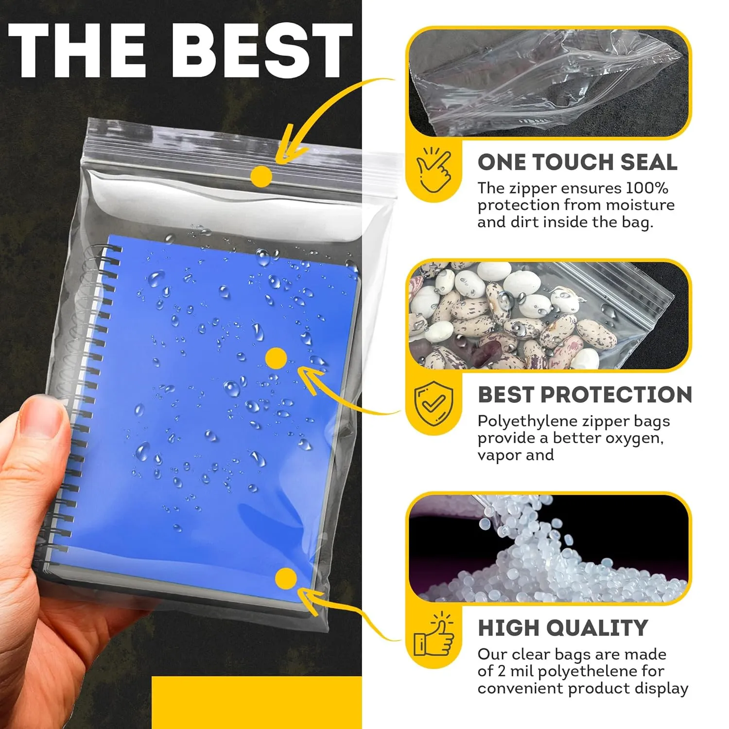 Clear Zipper Bags for Organizing, 5 x 8 Inches. 100 Pack Reclosable Plastic Bags for Small Business, 2 Mil. Clear Zipper Pouches. Waterproof Storage Bag with Zip Top.