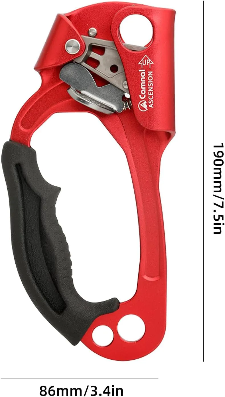 Climbing Hand Ascender Mountaineering Rock Climbing Tree Arborist Strong Rappelling Gear Equipment Rope Clamp with Ergonomic Rubber Handle, Aluminum Alloy Climbing Ascender for 10~13MM Rope