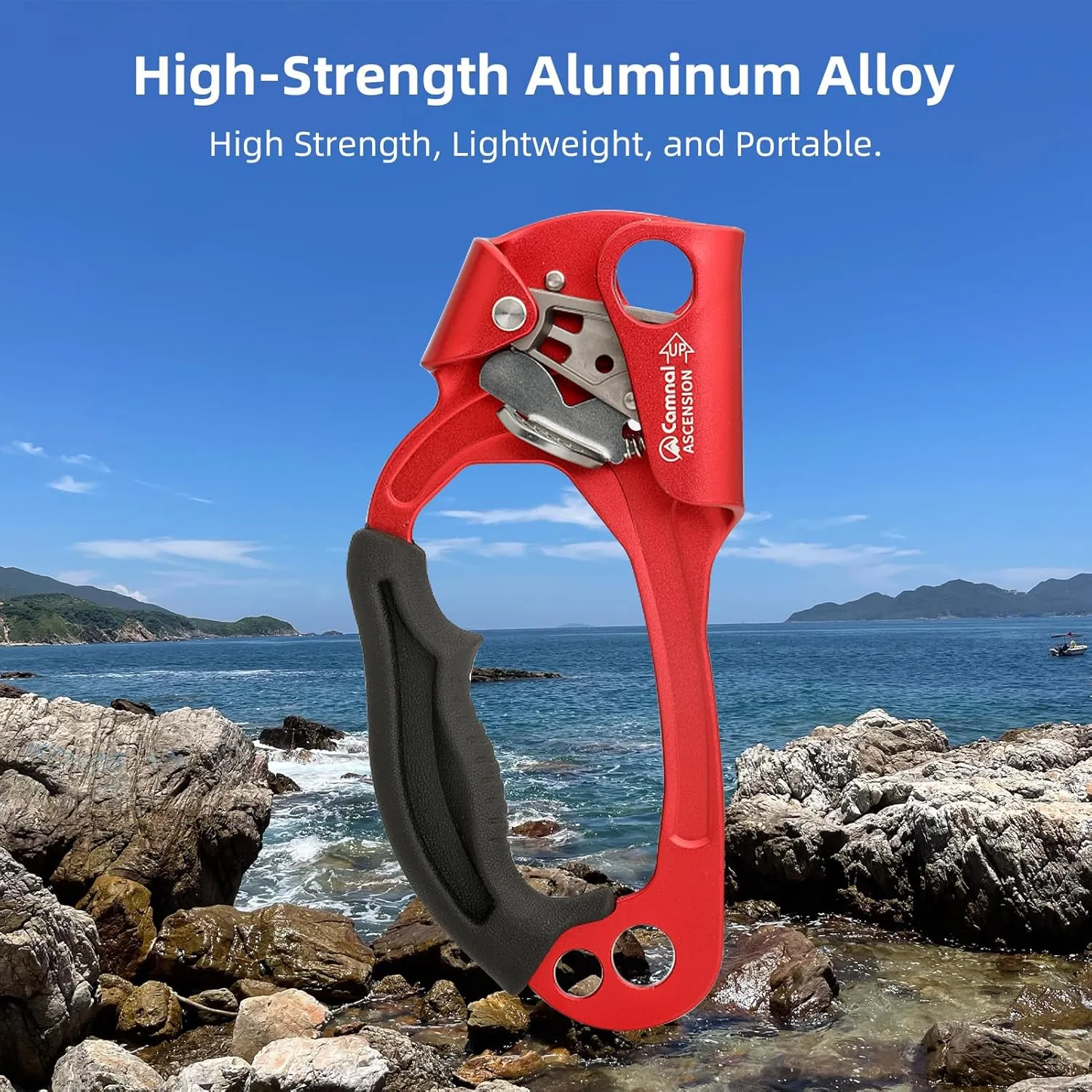 Climbing Hand Ascender Mountaineering Rock Climbing Tree Arborist Strong Rappelling Gear Equipment Rope Clamp with Ergonomic Rubber Handle, Aluminum Alloy Climbing Ascender for 10~13MM Rope