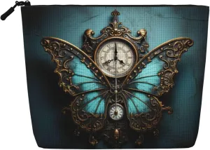 Clock Butterfly Print Toiletry Bag Single-layer Makeup Bag Travel Cosmetic Organizer Work Bag Essentials