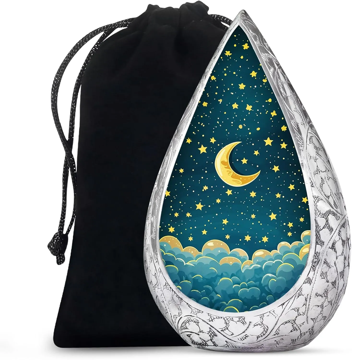 Clouds Funeral Urns for Ashes for Men and Women - Moon Large Drop Urn for Cremation Ashes - Stars Ash Urns for Humans - Adult Urn for Mom and Dad with Velvet Bag, 10 Inch