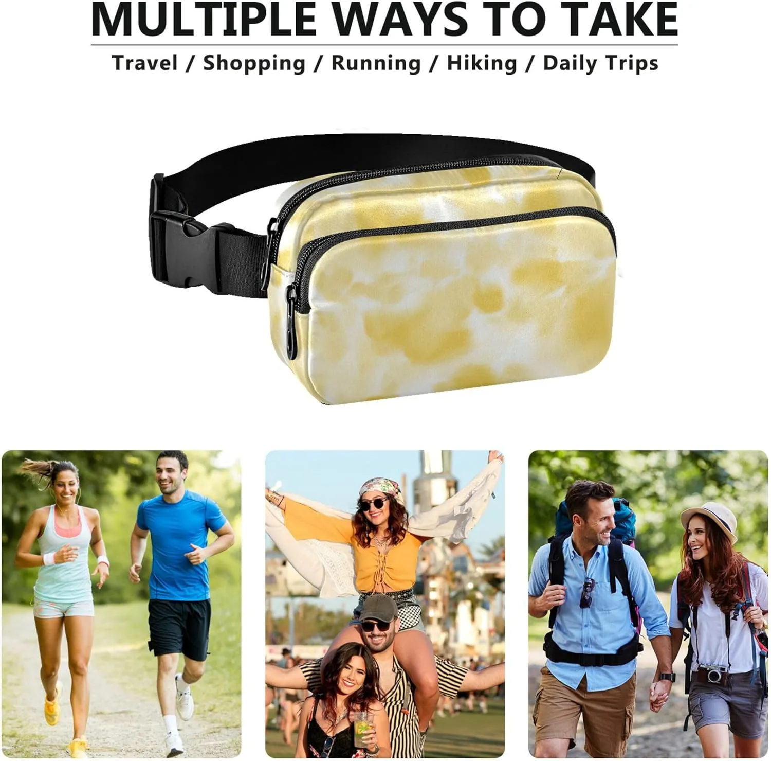 Cloudy Tie Dye Pastel Women Fanny Pack Large Hip Belt Bag Waterproof Neon Waist Pouches for Men