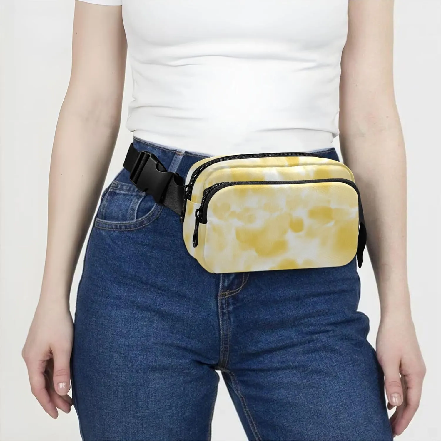 Cloudy Tie Dye Pastel Women Fanny Pack Large Hip Belt Bag Waterproof Neon Waist Pouches for Men