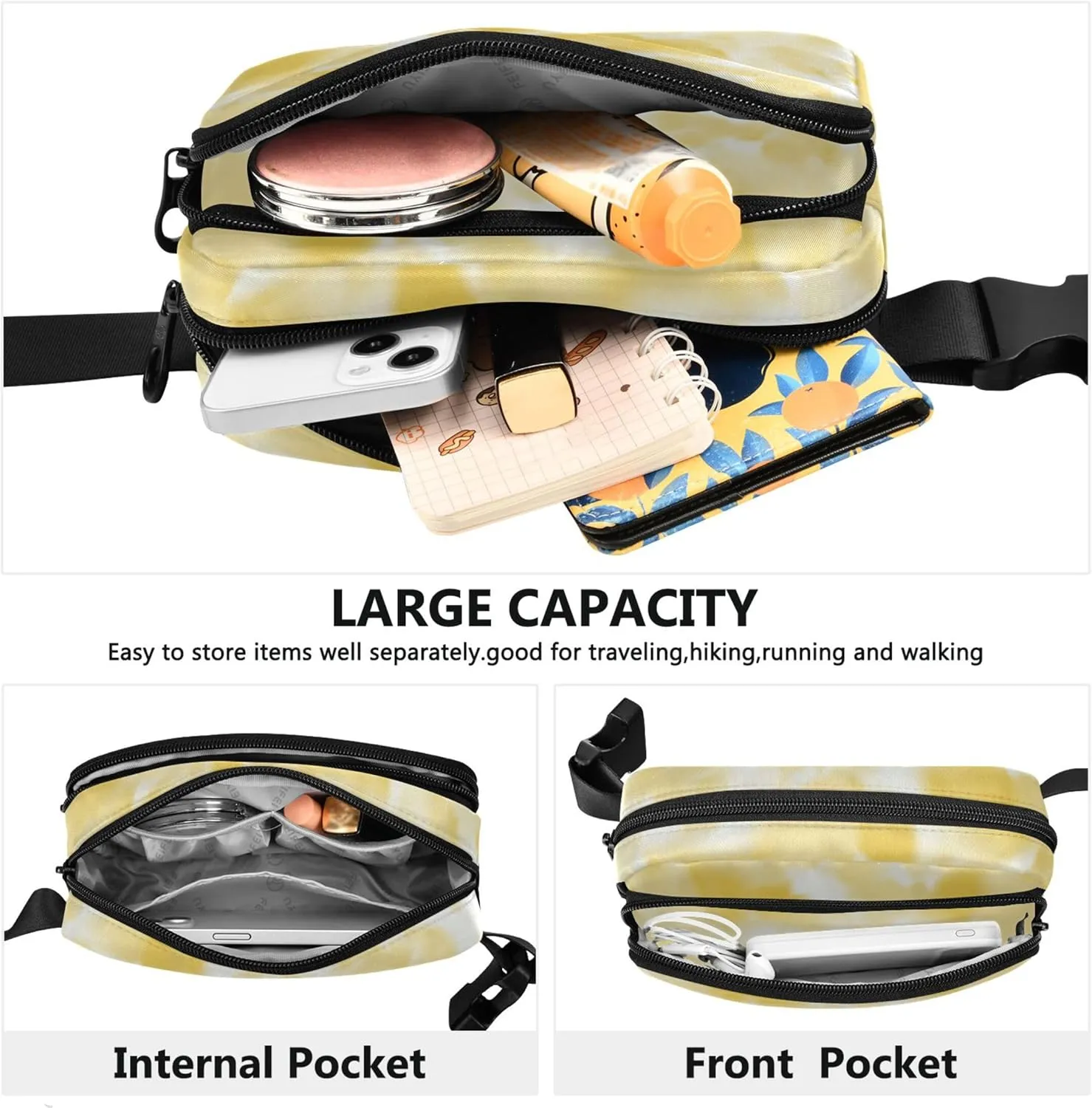 Cloudy Tie Dye Pastel Women Fanny Pack Large Hip Belt Bag Waterproof Neon Waist Pouches for Men