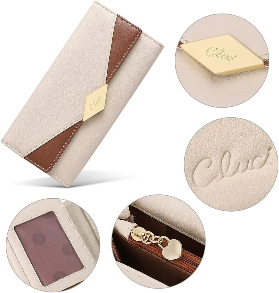 CLUCI Leather Wallet for Women Slim Designer Trifold Ladies Credit Card Holder