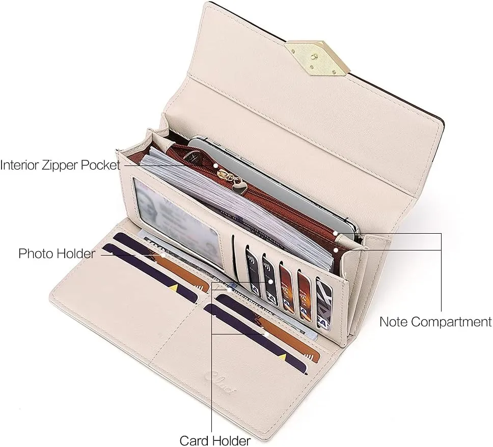 CLUCI Leather Wallet for Women Slim Designer Trifold Ladies Credit Card Holder