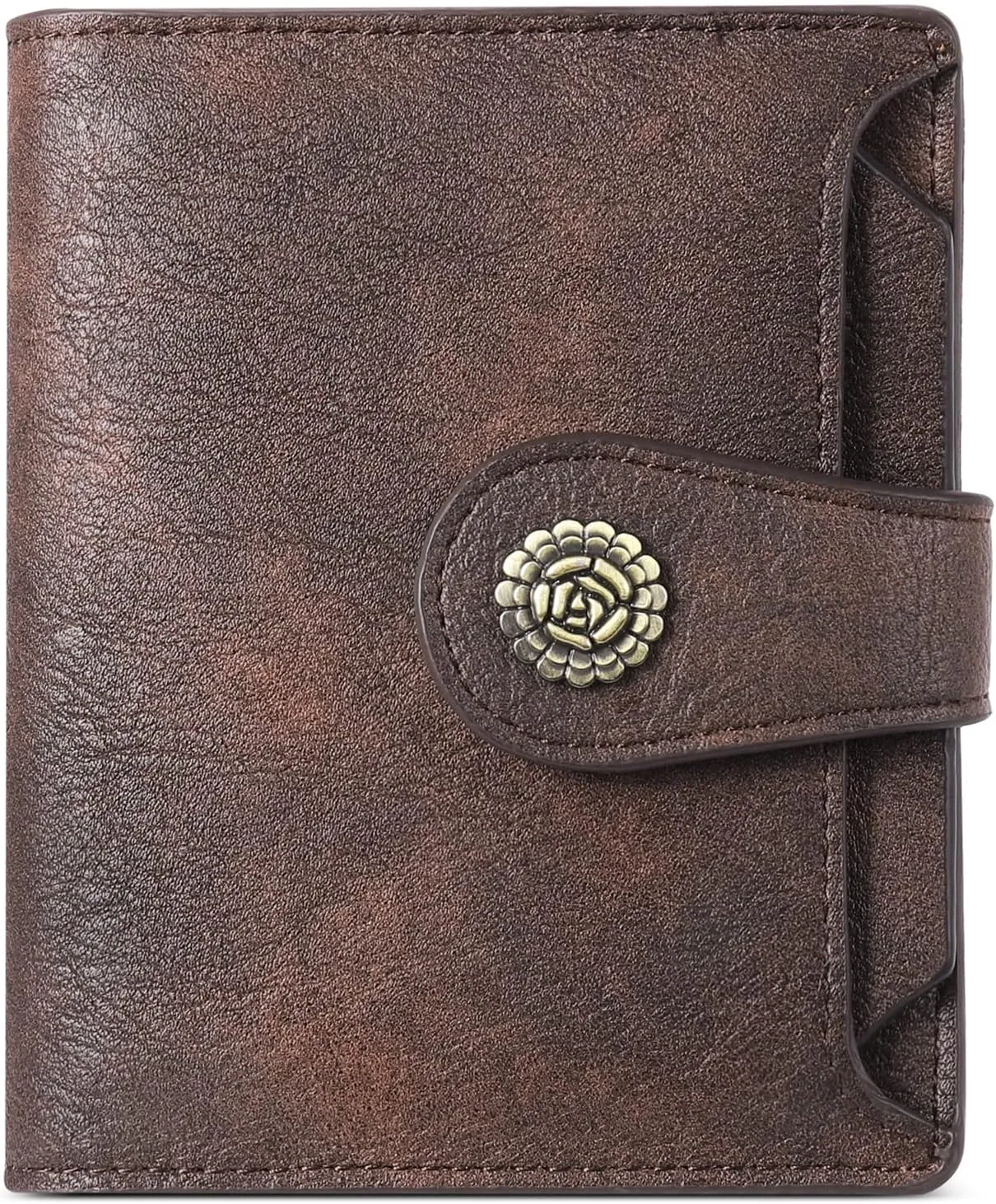 CLUCI Small Wallets for Women RFID Blocking Leather Trifold Compact Credit Card Holder with ID Window Ladies Zipper Coin Purse Coffee