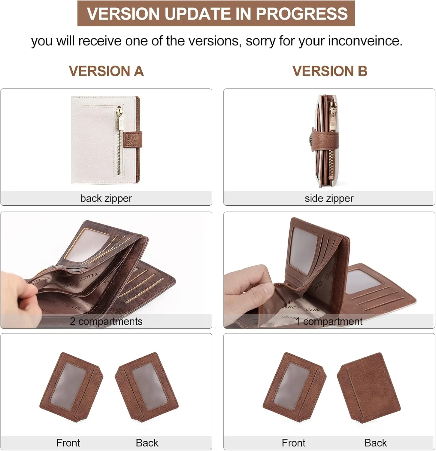 CLUCI Small Wallets for Women RFID Blocking Leather Trifold Compact Credit Card Holder with ID Window Ladies Zipper Coin Purse Coffee