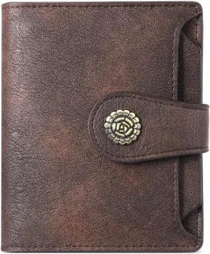 CLUCI Small Wallets for Women RFID Blocking Leather Trifold Compact Credit Card Holder with ID Window Ladies Zipper Coin Purse Coffee