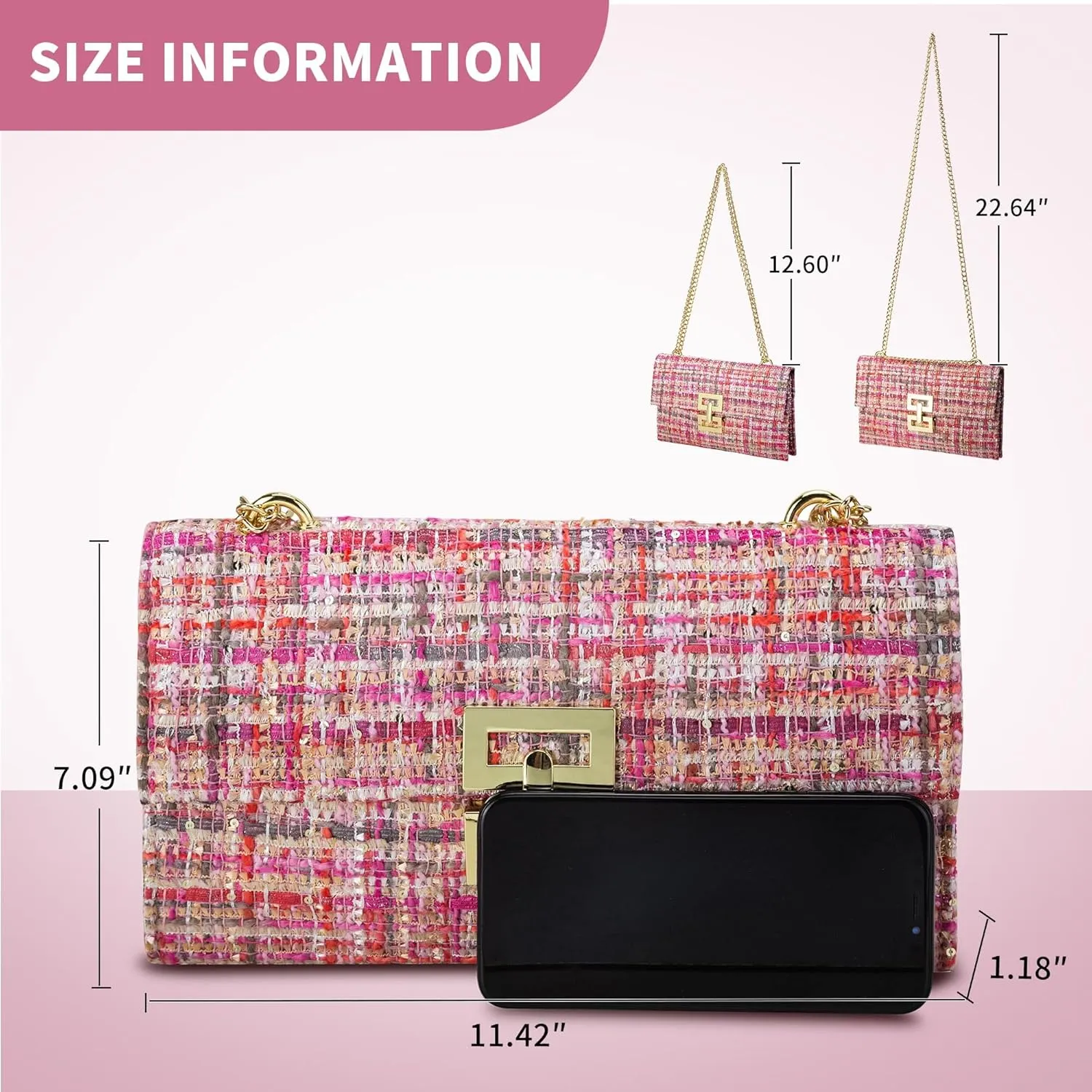 Clutch Purse for Women Evening Bags Handbags for Wedding Party Cocktail Prom Tweed Purses Crossbody Shoulder Bag