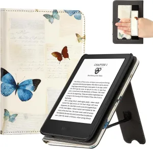 CoBak Case for 6" E-Reader - PU Leather Smart Cover with Auto Sleep/Wake & Hand Strap, not Compatible with Kobo Clara,Butterfly Paper