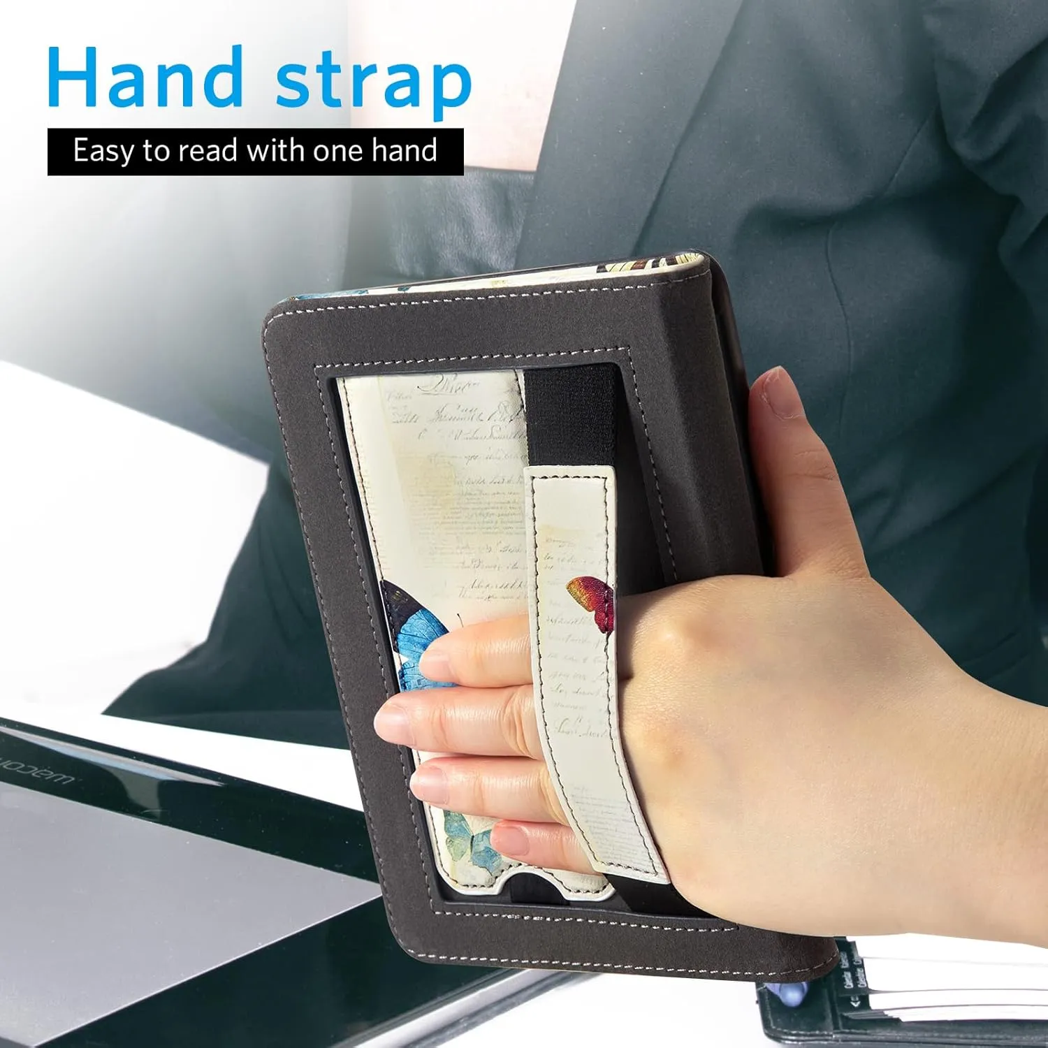 CoBak Case for 6" E-Reader - PU Leather Smart Cover with Auto Sleep/Wake & Hand Strap, not Compatible with Kobo Clara,Butterfly Paper