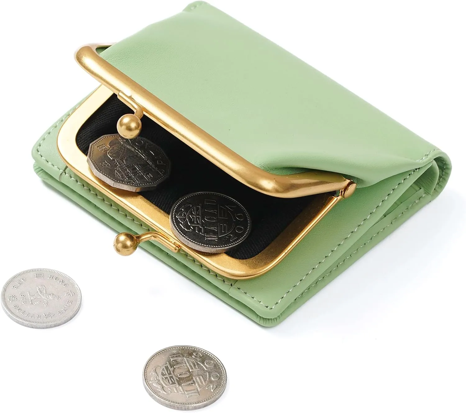 Cockatoo Stylish Women's Wallet with Genuine Nappa Leather, Bi-Fold Design, Kiss-Lock Coin Pocket and ID Window - Perfect for Small Essentials! (Nile Green)