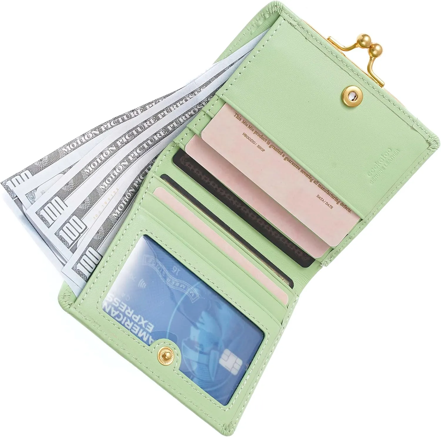 Cockatoo Stylish Women's Wallet with Genuine Nappa Leather, Bi-Fold Design, Kiss-Lock Coin Pocket and ID Window - Perfect for Small Essentials! (Nile Green)