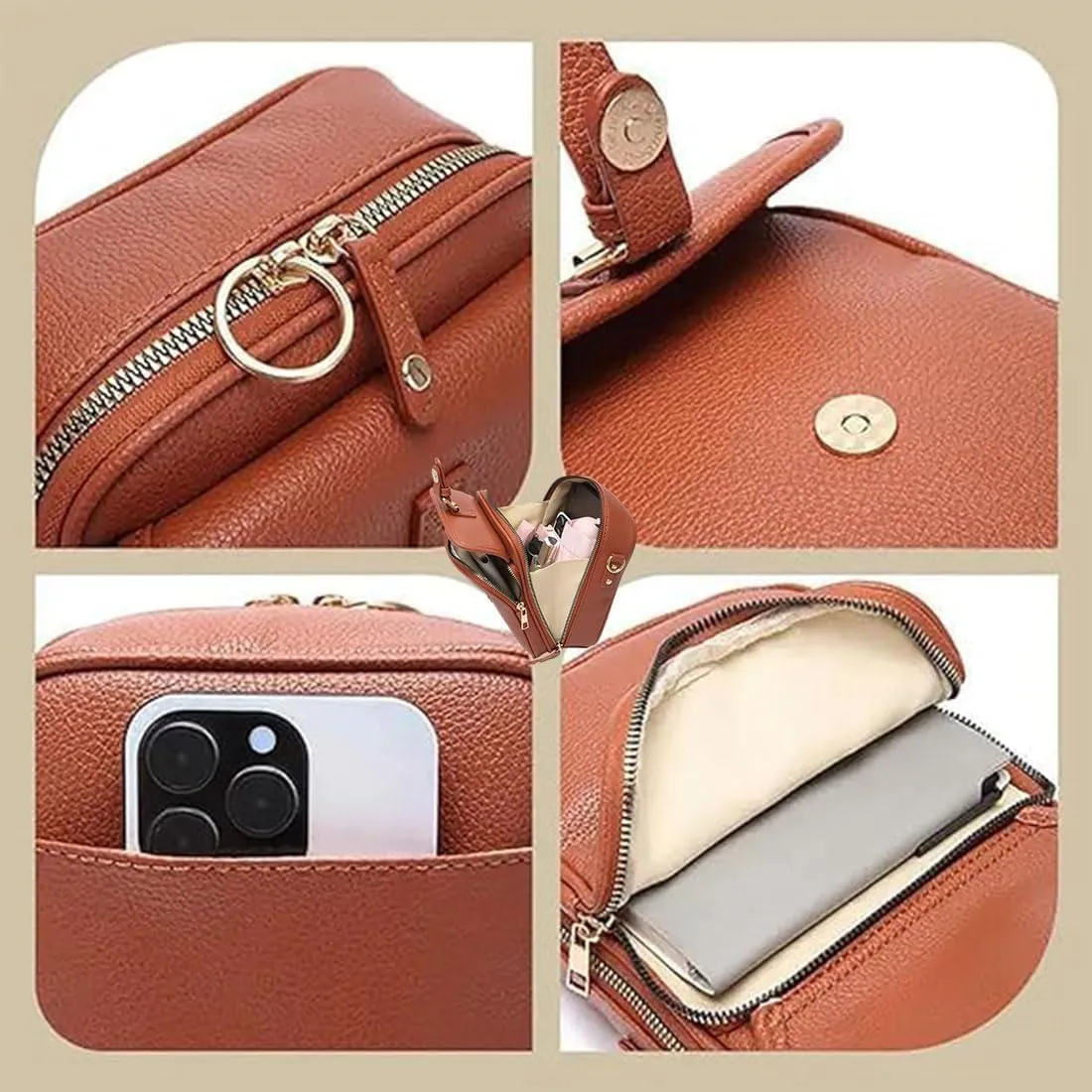 Collaboraten1 Crossbody Leather Bag, 2025 New Vintage Double Layer Urvashi Crossbody Leather Bag for Women