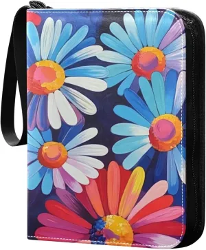 Collectible Trading Card Albums, 4 Pocket Trading Card Binder, 400 Cards Holder Album Trading Card Binder with 50 Removable Sleeves, Zipper Card Book (Oil Painting Flower)