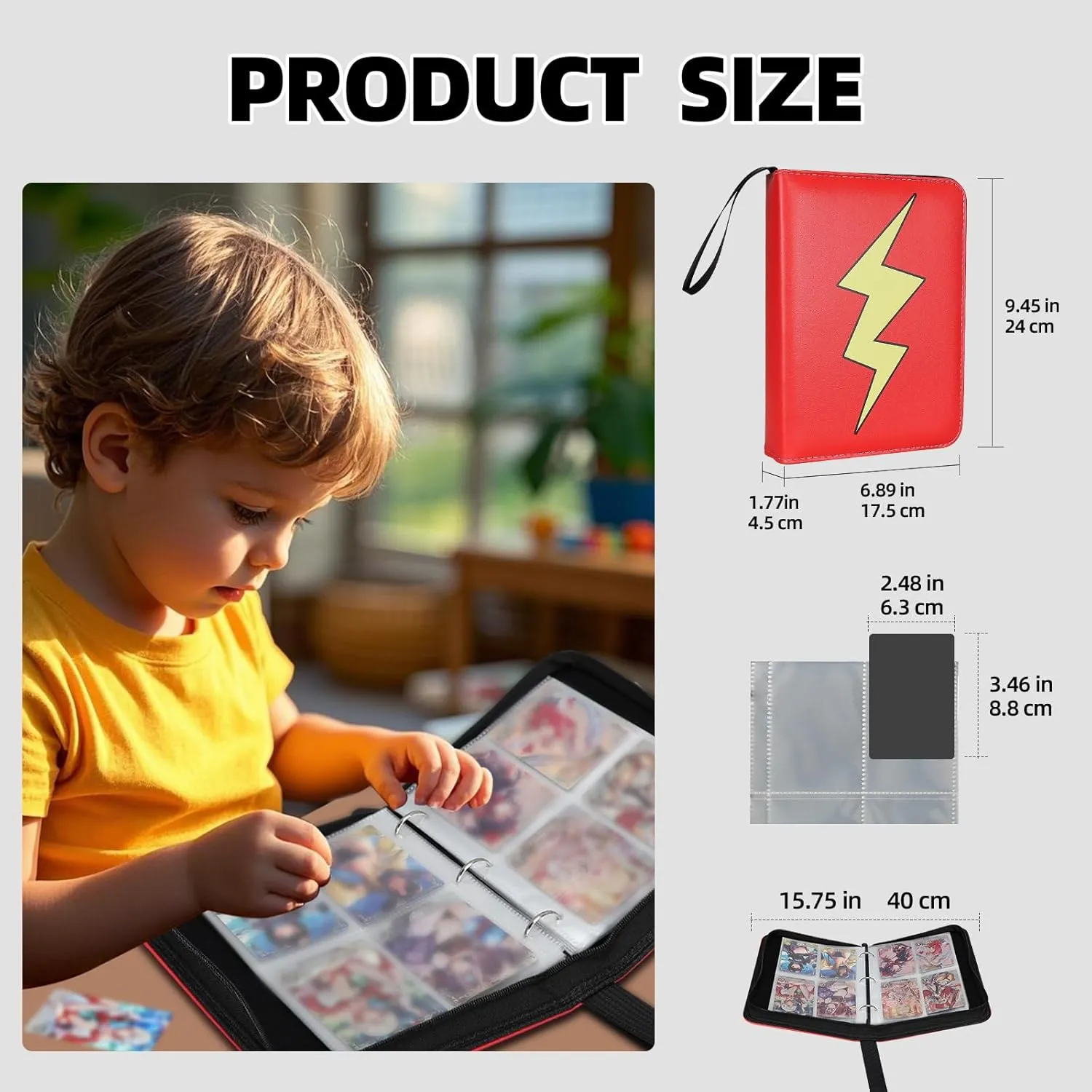 Collectible Trading Card Albums,4 Pocket Card Binder, 400 Double Sided Pocket PU Premium Zip Trading Collection Binderwith 50 Removable Sleeves, Card Folder forTCG, Sports Cards (Red)