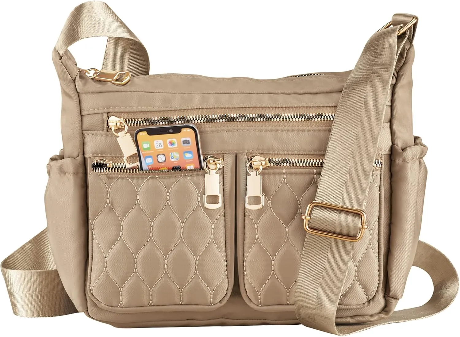Collections Etc Adjustable Multi Zip Pockets Cross-Body Handbag