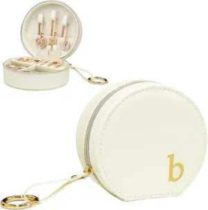 COLLECTIVE HOME Monogram Jewelry Box for Travel - 4.5 Inch Spacious Organizer with Zipper Closure, Gold Chain & Letter Engraving, Personalized Gift Case for Women/Bridesmaids (b)