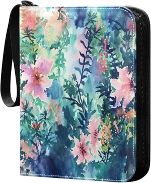 Colorful Abstract Flowers Card Binder 4-Pocket, 400 Pockets Card Holder with 50 Removable Sleeves and Zipper for Games Baseball Football Sports Card