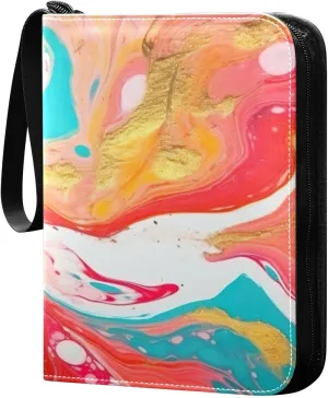 Colorful Abstract Marble Card Binder 4-Pocket, 400 Pockets Trading Cards Holder Games Card Albums Storage Organizer Case for Football, Baseball Cards