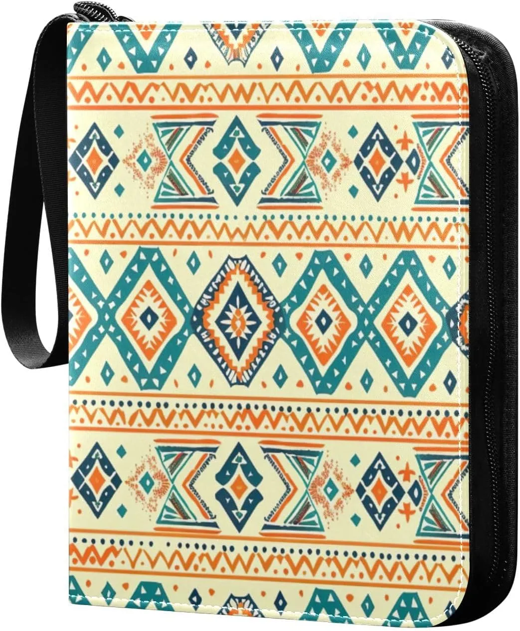 Colorful Aztec Pattern Card Binder 4-Pocket, 400 Pockets Card Holder with 50 Removable Sleeves and Zipper for Games Baseball Football Sports Card
