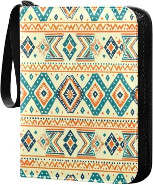Colorful Aztec Pattern Card Binder 4-Pocket, 400 Pockets Card Holder with 50 Removable Sleeves and Zipper for Games Baseball Football Sports Card