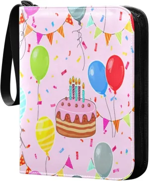 Colorful Balloons Birthday Card Binder 4-Pocket, 400 Pockets Trading Cards Holder Games Card Albums Storage Organizer Case for Football, Baseball Cards