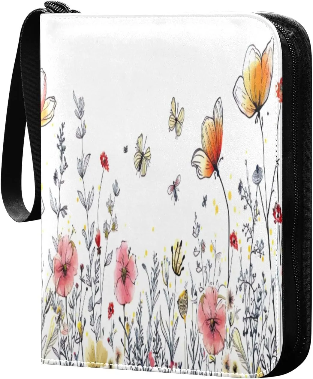 Colorful Botanical Card Binder 4-Pocket, 400 Pockets Card Holder with 50 Removable Sleeves and Zipper for Games Baseball Football Sports Card