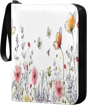 Colorful Botanical Card Binder 4-Pocket, 400 Pockets Card Holder with 50 Removable Sleeves and Zipper for Games Baseball Football Sports Card