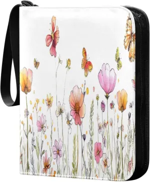 Colorful Botanical Card Binder 4-Pocket, 400 Pockets Card Holder with 50 Removable Sleeves and Zipper for Games Baseball Football Sports Card