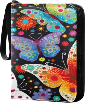 Colorful Butterflies Card Binder 4-Pocket, 400 Pockets Trading Cards Holder Games Card Albums Storage Organizer Case for Football, Baseball Cards