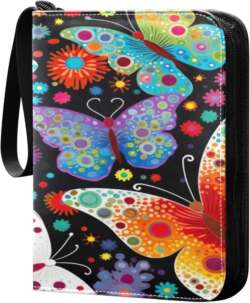 Colorful Butterflies Card Binder 4-Pocket, 400 Pockets Trading Cards Holder Games Card Albums Storage Organizer Case for Football, Baseball Cards