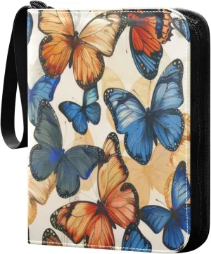 Colorful Butterfly Card Binder 4-Pocket, 400 Pockets Card Holder with 50 Removable Sleeves and Zipper for Games Baseball Football Sports Card