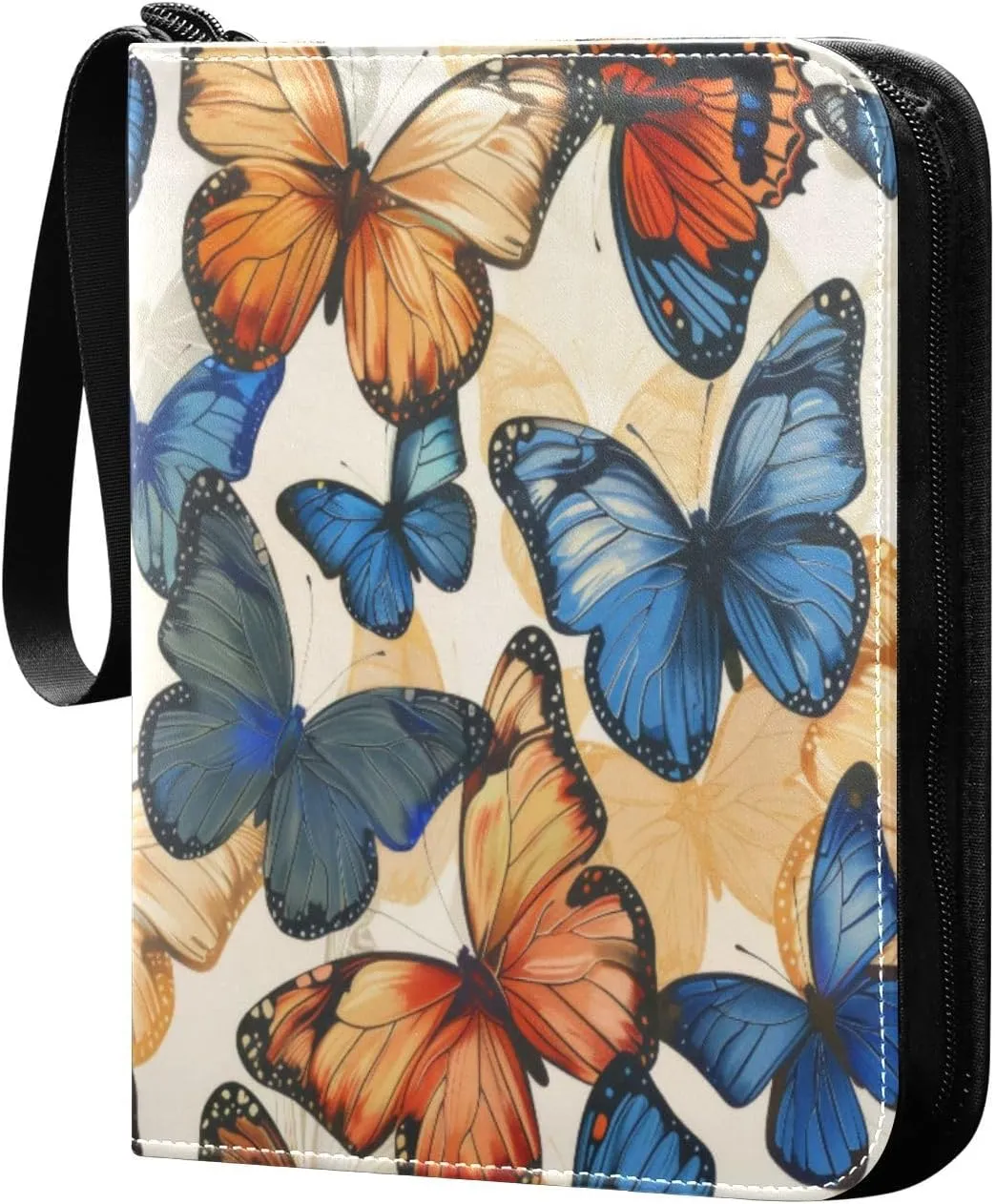 Colorful Butterfly Card Binder 4-Pocket, 400 Pockets Card Holder with 50 Removable Sleeves and Zipper for Games Baseball Football Sports Card
