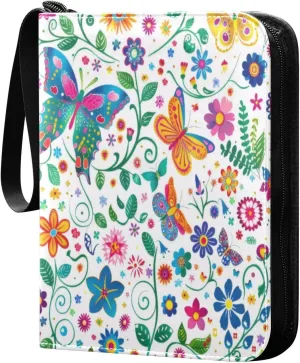 Colorful Butterfly Card Binder 4-Pocket, 400 Pockets Trading Cards Holder Games Card Albums Storage Organizer Case for Football, Baseball Cards