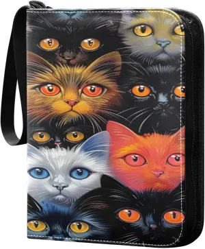Colorful Cats Collectible Trading Card Albums,4-Pocket Card Binder with 50 Removable Sleeves with Zipper Game Card Collection Binder Album Holder