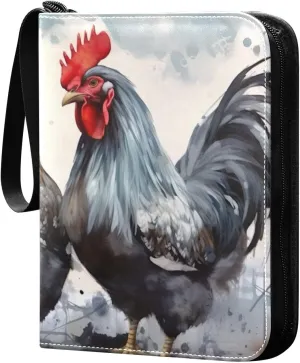 Colorful Chicken Drawing Card Binder 4-Pocket, 400 Pockets Trading Cards Holder Games Card Albums Storage Organizer Case for Football, Baseball Cards