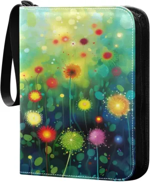 Colorful Dandelion Flowers Card Binder 4-Pocket, 400 Pockets Trading Cards Holder Games Card Albums Storage Organizer Case for Football, Baseball Cards