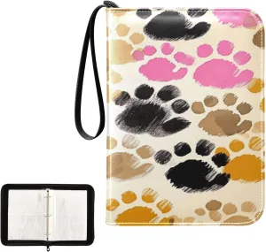 Colorful Dog Paw Collectible Trading Card Albums, Waterproof PU Card Collection Binder Fits 400 Cards with Removable Sleeves for Baseball Card, Football Card
