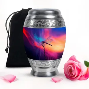 Colorful Dragonfly Large Memorial Urns for Adult Female Ashes - Keepsake Cremation Urn for Human Ashes Adult Men - Burial Memorial Handmade Gift - 10 Inch & Capacity 200 Cubic Inch with Velvet Bag