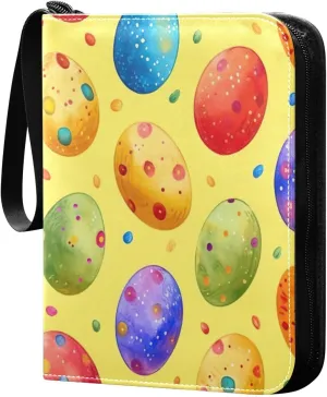 Colorful Eggs Card Binder 4-Pocket, 400 Pockets Card Holder with 50 Removable Sleeves and Zipper for Games Baseball Football Sports Card