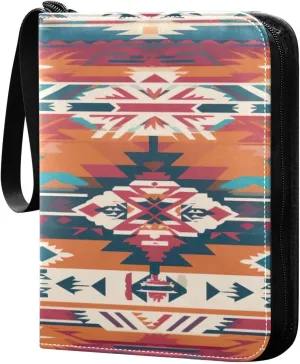 Colorful Ethnic Texture Card Binder 4-Pocket, 400 Pockets Trading Cards Holder Games Card Albums Storage Organizer Case for Football, Baseball Cards