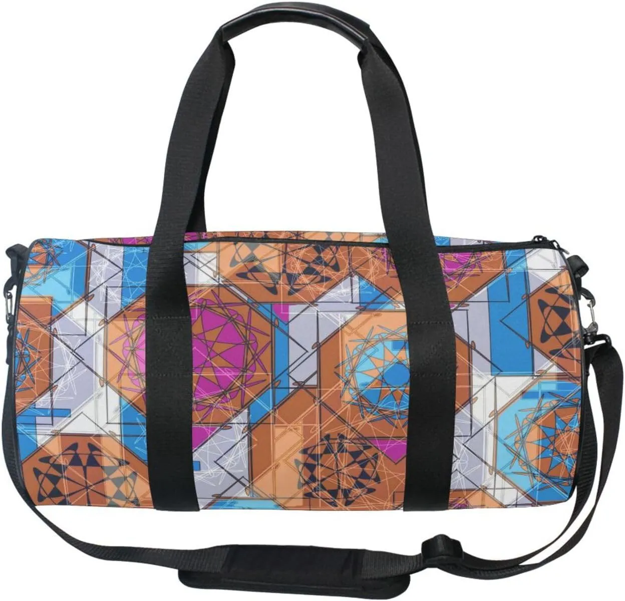 Colorful Floral and Geometric Modern Abstract Design Portable Gym Bag, Travel Bag, Luggage bag, Sports Bag, Toiletry Bag with Handles, Detachable Shoulder Strap 17.6 x 9 x 9 inch