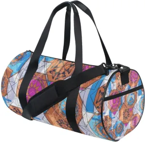 Colorful Floral and Geometric Modern Abstract Design Portable Gym Bag, Travel Bag, Luggage bag, Sports Bag, Toiletry Bag with Handles, Detachable Shoulder Strap 17.6 x 9 x 9 inch